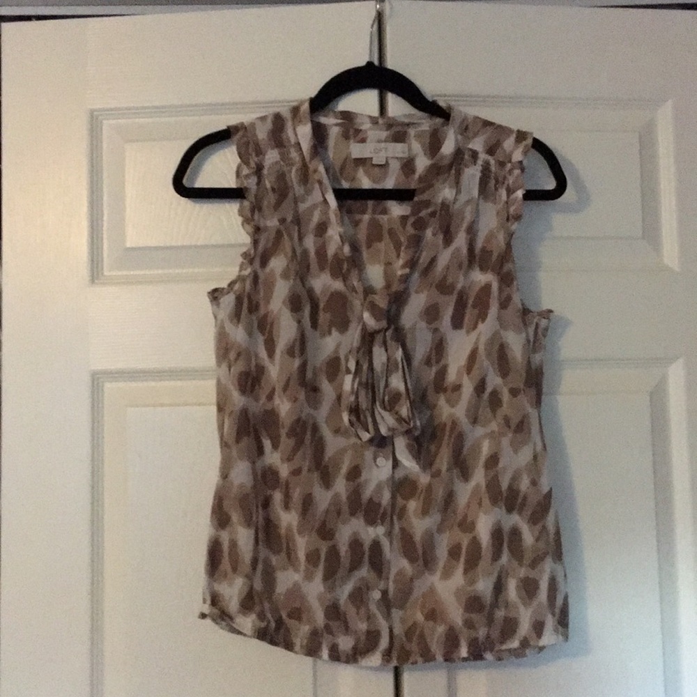 LOFT Sleeveless Brown Print Blouse